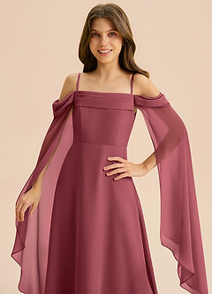 Azazie Moana Junior Linia A Pofałdowany Szyfon Długość podłogi Młodsza druhna Sukienka image7