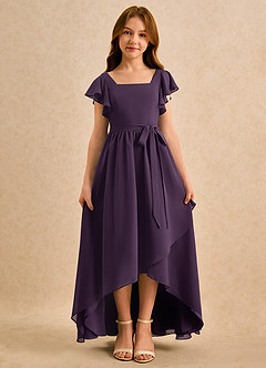 Azazie Milly Girls Formal Robe Demoiselle D'honneur Fillette Robe Trapèze en Mousseline de soie Plissée Prune image5