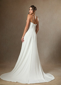 Azazie Shiv At-home Try On Dresses Diamond White A-Line Beaded Crepe Back Satin Dress image6