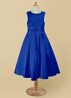 Azazie Coco Flower Girl Dresses Royal Blue A-Line Bow Matte Satin Dress image8