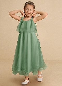 Azazie Bunie Flower Girl Dresses Matcha A-Line Spaghetti Strap Tulle Dress image8