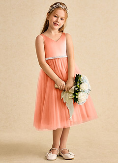 Azazie Firefly Flower Girl Dresses Sunset A-Line Bow Matte Satin Dress image2