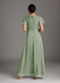 Azazie Singer Mother of the Bride Dresses Dusty Sage A-Line V-Neck Lace Chiffon Dress image2