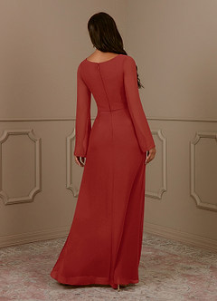 Azazie Belinda Mère de la mariée Robes Robe Trapèze en Mousseline de soie Col V plissé Terracotta image1