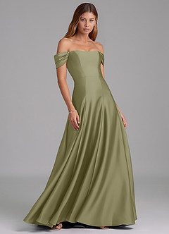 Azazie Seriana Bridesmaid Dresses Pistachio A-Line Off the Shoulder Stretch Satin Convertible Dress image4