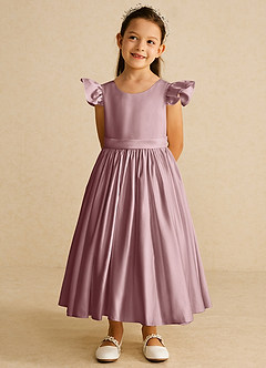 Azazie Violeta Blumenmädchenkleider Ballkleid Schleifen Matte Satin Kleid Altrosa image6