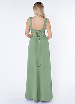 Azazie Christiana Robes de demoiselle d'honneur Robe Trapèze en Mousseline de soie Col V plissé Matcha image2