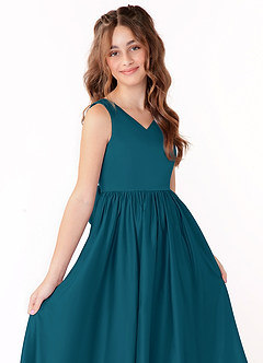 Azazie Hathaway Junior Ink Blue A-Line Bow Matte Satin Dress image5