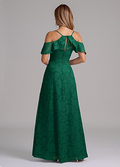 Azazie Dakota Bridesmaid Dresses Emerald A-Line Off the Shoulder Floral Burnout Dress image2