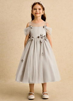 Azazie Juni Flower Girl Dresses Frost Ball-Gown Pleated Tulle Dress image5