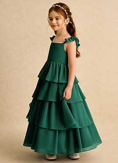 Azazie Boba Blumenmädchenkleider A-Linie Rechteckiger Ausschnitt Chiffon Kleid Smaragd image7
