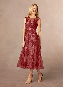 Azazie Flynn Mother of the Bride Dresses Rust A-Line Boatneck Lace Tulle Dress image2