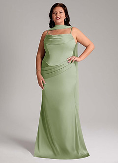 Azazie Sorrel Vestidos de damas de honor Vestido de Salvia Polvorienta de Satén Elástico de Corte Sirena Convertible con Sin tirantes image1
