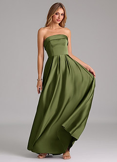 Azazie Lucienne Bridesmaid Dresses Olive A-Line Strapless Stretch Satin Convertible Dress image5