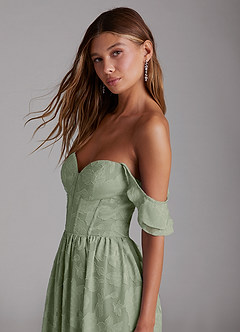 Azazie Denisse Bridesmaid Dresses Agave A-Line Ruched Floral Burnout Dress image5