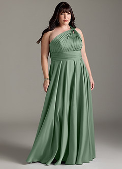 Azazie Charlize Bridesmaid Dresses Matcha A-Line One Shoulder Stretch Satin Dress image9