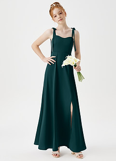 Azazie Rosey Junior Robe Trapèze en Satin extensible Encolure en Forme de Cœur Vert Pin image3