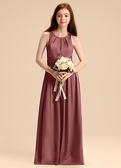 Azazie Bibiane Junior Jurk van Stretch Satijn met A-Lijn Geplooid Amethist image4