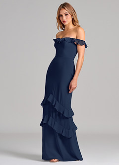 Azazie Marilynn Final Sale Dark Navy Mermaid Off the Shoulder Chiffon Dress image6