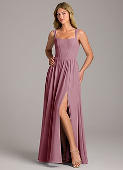 Azazie Rosaline Bridesmaid Dresses Vintage Mauve A-Line Side Slit Chiffon Dress image5