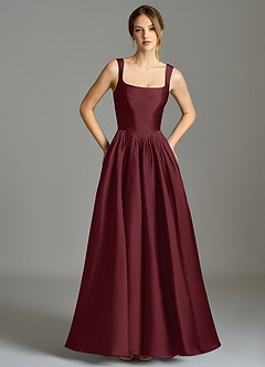 Azazie Verina Bridesmaid Dresses Cabernet A-Line Pleated Stretch Satin Dress image3