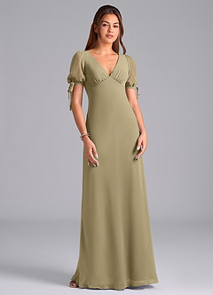 Azazie Pheby Bridesmaid Dresses Moss Green A-Line Pleated Chiffon Dress image4