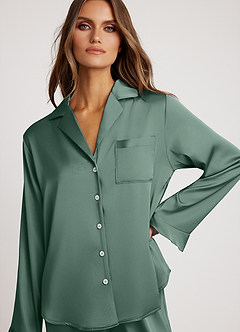 front 러플 새틴 긴팔 파자마 세트