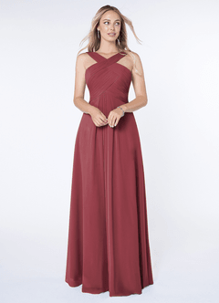 Azazie Kaleigh Jurken voor bruidsmeisjes Jurk van Chiffon met A-Lijn Geplooid Merlot image1