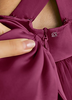 Azazie Peanut Robe Demoiselle D'honneur Fillette Robe Trapèze en Tulle Bretelle Mûre image6