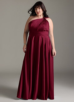 Azazie Charlize Bridesmaid Dresses Burgundy A-Line One Shoulder Stretch Satin Dress image13