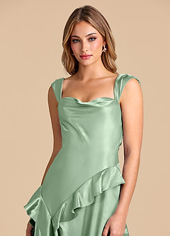 Azazie Sloane Abiti da Damigella Abito A-Line in Raso Metallizzato Scollo a Cuore Matcha image7