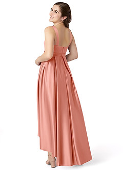 Azazie Inaya Junior A-Linie Gürtel/Schärpe Stretch-Satin Kleid Koralle image3