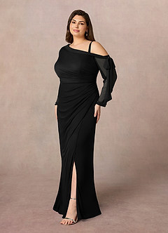 Azazie Marna Mother of the Bride Dresses Black Sheath One Shoulder Mesh Dress image7