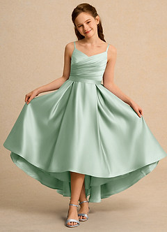 Azazie Sweets Girl Jurken voor bloemenmeisjes A-Lijn Jurk van Mat Satijn Geplooid Agave image4