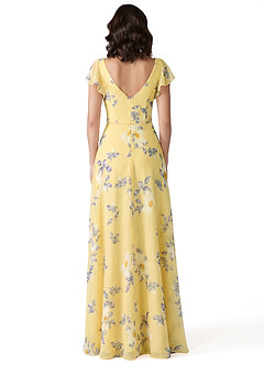 Azazie Omari Robes de demoiselle d'honneur Robe Trapèze en Mousseline de soie Sorbet Au Citron,Fleurs Du Nouvel An image2