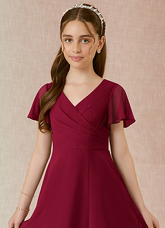 Azazie Induh Junior Vestido Borgoña de Gasa de Corte en A con Drapeado image4