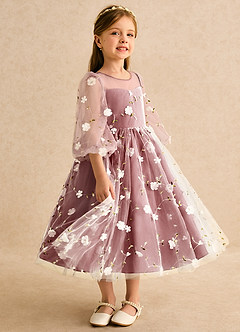 Azazie Elowen vestidos de niña de las flores Vestido Terracota de Encaje de Línea A con Escote corazón image4