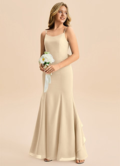 Azazie Lioren Junior Champagne Mermaid Bow Chiffon Dress image4