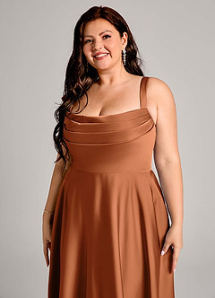 Azazie Shaude Bridesmaid Dresses Copper A-Line Pleated Stretch Satin Dress image9