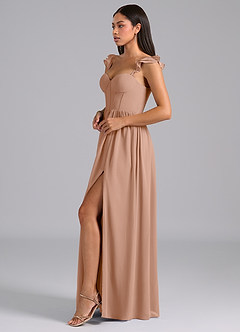 Azazie Denisse Jurken voor bruidsmeisjes Jurk van Chiffon met A-Lijn Ruches Champagne Roos image3