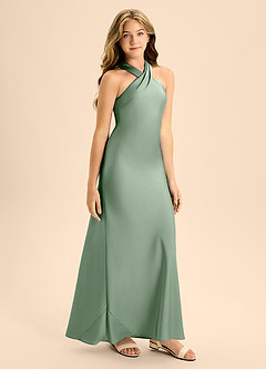 Azazie Doretta Junior Matcha A-Line Pleated Stretch Satin Dress image6
