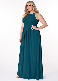 Azazie Bonnie Bridesmaid Dresses Ink Blue A-Line Keyhole Ruched Chiffon Dress image8