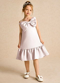 Azazie Kiwi Flower Girl Dresses Rose Petal A-Line Spaghetti Strap Matte Satin Dress image4