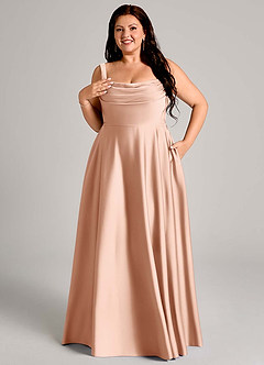 Azazie Shaude Bridesmaid Dresses Rose Gold A-Line Pleated Stretch Satin Dress image4