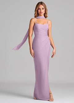 Azazie Calandra Bridesmaid Dresses Wisteria Sheath Pleated Chiffon Dress image3