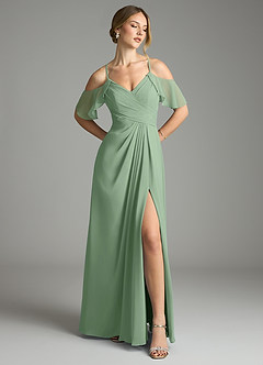 Azazie Dakota Bridesmaid Dresses Matcha A-Line V-Neck Pleated Chiffon Dress image1