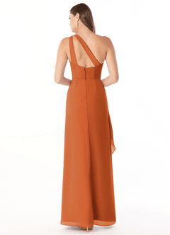 Azazie Maive Robes de demoiselle d'honneur Robe Fourreau en Mousseline de soie Plissé à volants Cannelle image2