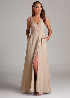 Azazie Nelly Bridesmaid Dresses Taupe A-Line Pleated Chiffon Dress image2