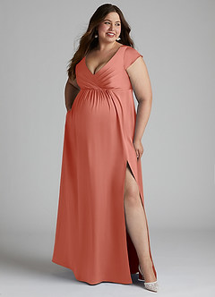 Azazie Allessia Maternity Bridesmaid Dresses A-Line Pleated Stretch Satin Floor-Length Dress image10