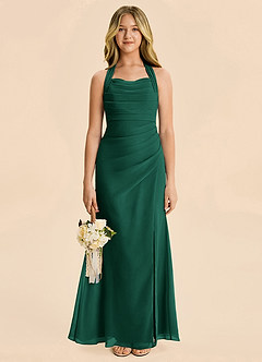 Azazie Destiny Junior Emerald Sheath Ruched Chiffon Dress image4